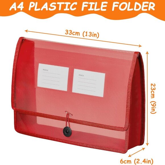 5Pack A4 Plastic File Wallet Envelope Expanding File Folder Document Organizer w - Picture 2 of 6